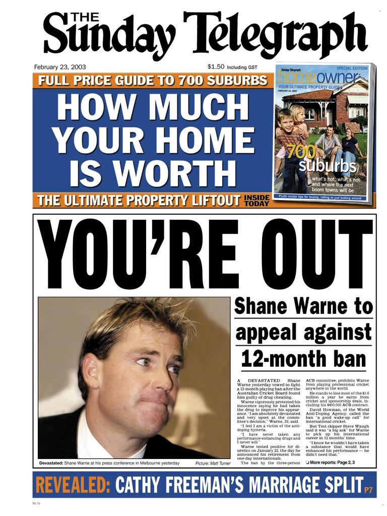 Warne’s lengthy ban was front-page news.