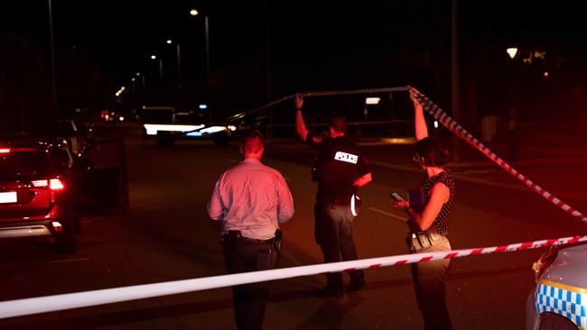 Police at the scene of an alleged stabbing death in Darwin. Picture: Pema Tamang Pakhrin