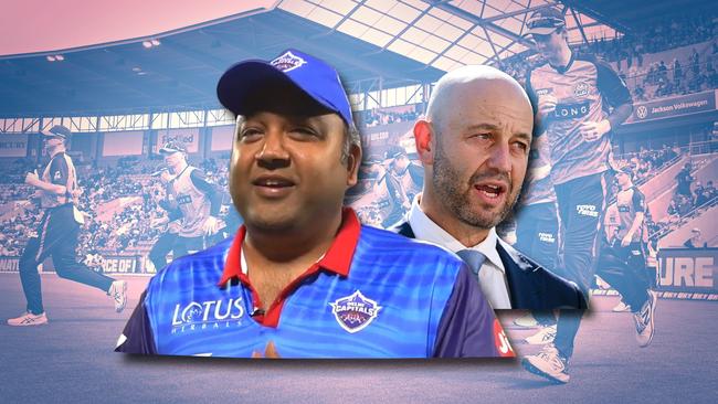 Incoming Cricket Australia boss Todd Greenberg and Indian billionaire Kiran Kumar Grandhi. Artwork by Frank Ling