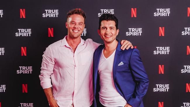 Lincoln Lewis and Joey Vieira at the True Spirit Netflix global premiere at Brisbane Powerhouse. Picture: Adam Shaw