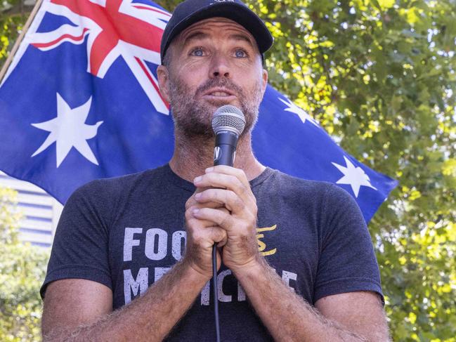 SYDNEY, AUSTRALIA - NewsWire Photos FEBRUARY 20, 2021: Pete Evans speaks in Hyde Park for the ÃMillions March Against Mandatory Covid VaccinationsÃ in Sydney. Picture: NCA NewsWire / Jenny Evans