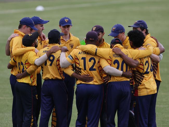 Kingston Hawthorn players gather before a game last season. Picture: Stuart Milligan