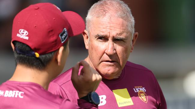 Coach Chris Fagan at Lions training at Springfield before their Opening Round clash against Geelong this Thursday. Picture Lachie Millard