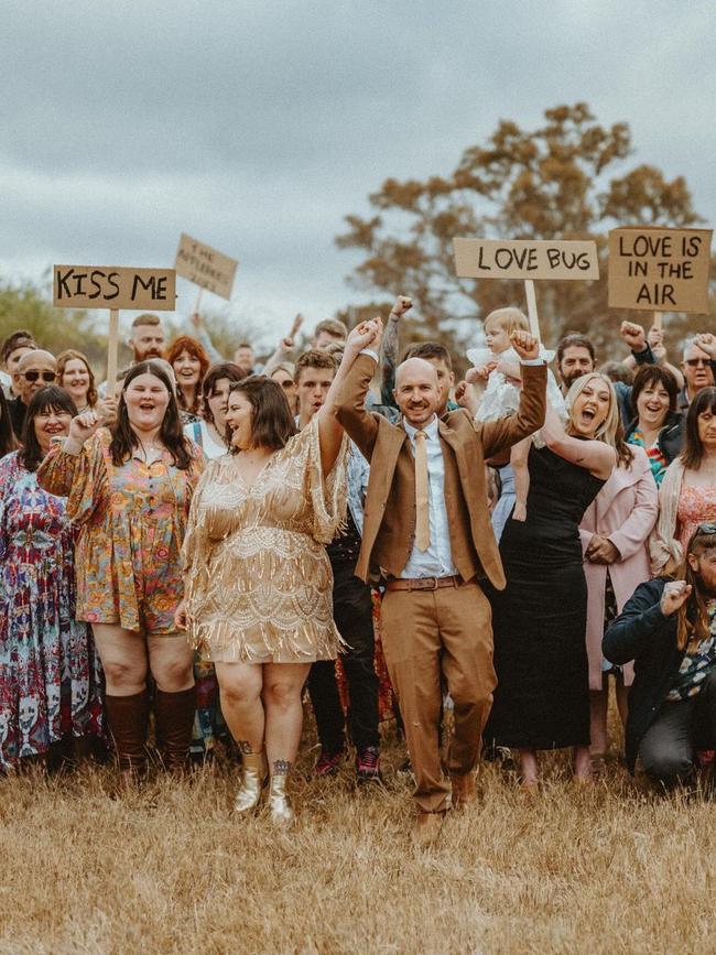 Ruth Applebee chopped her hair after the ceremony and changed into a shorter dress. Picture: Love Drunk Elopement Photography