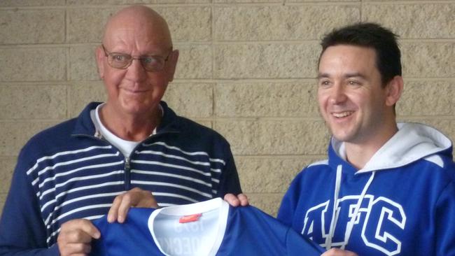 Matt Doecke with SA footy legend Barrie Robran. Picture: Barossa Light and Gawler FA