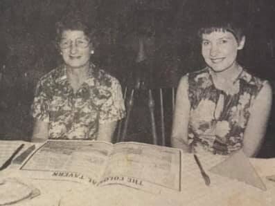 FLASHBACK: Eileen 'Stevie' Stevenson (left) with Marion Chandler at a function at the Proserpine Motor Lodge held to mark the retirement of Mrs Stevenson from Chandler's Pharmacy, where she had been a familiar face for 23 years. Mrs Stevenson was a senior on the pharmacy staff when Graham Chandler took over in 1962. Photo: Proserpine Guardian, November 14, 1980