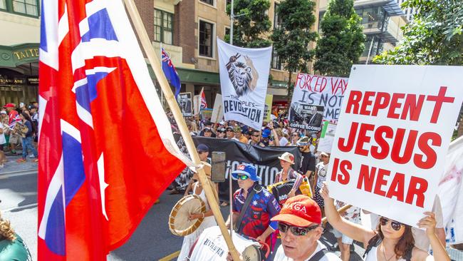 The Freedom Rally in the Brisbane CBD on Saturday. Picture: Richard Walker