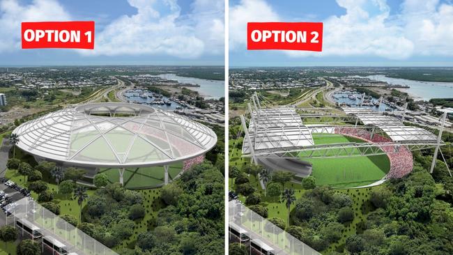 The proposed AFL stadium could be covered to make it a multipurpose venue. Tell us which design you prefer in the comment section below. Pictures: Supplied artist’s impressions