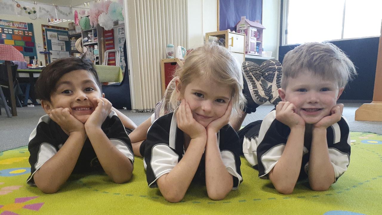 MY FIRST YEAR 2022: Flagstone Creek State School Prep students Lee-Roy Quade, Jessica Gray, Weston Rogers.