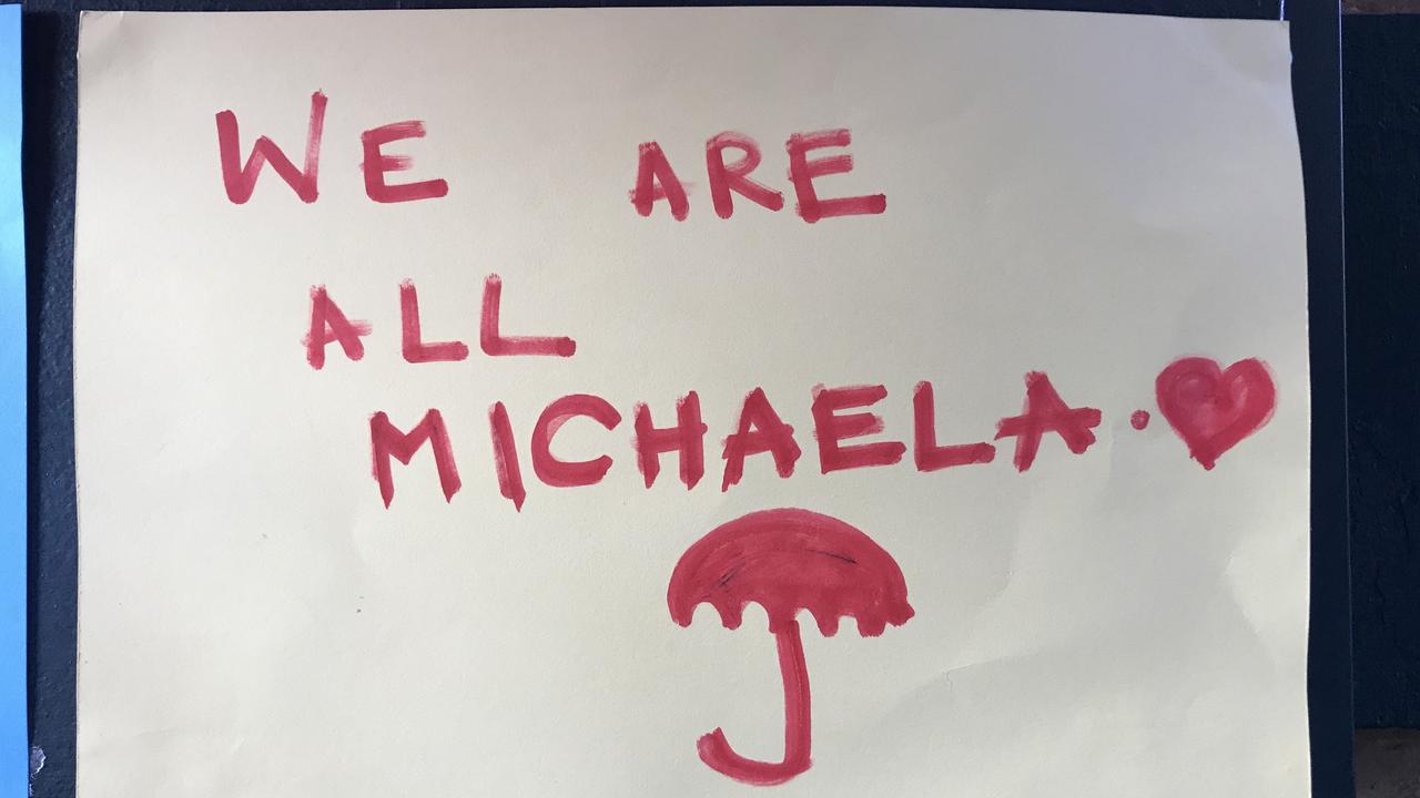 Handwritten notes left at the scene of Michaela Dunn’s alleged murder on Clarence Street, Sydney. .