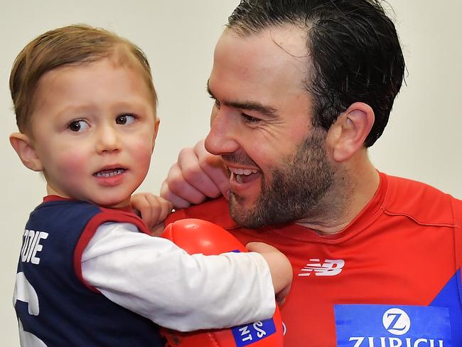 Max Gawn loves hearing Jordan Lewis’s toddler tales. Pic: Getty Images