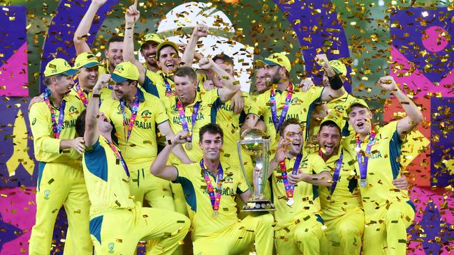 The Australia squad celebrates its World Cup final triumph in India. Picture: Robert Cianflone/Getty Images