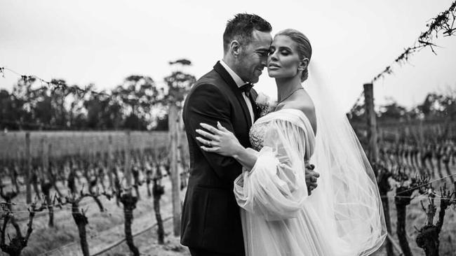 The loved-up newlyweds had a vineyard wedding. Picture: Kirsty Duchet