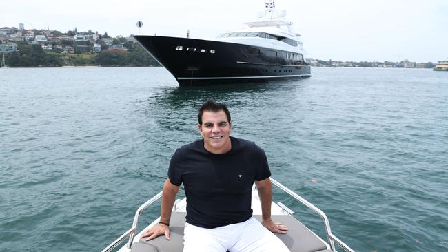 Ian Malouf with his 62m luxury superyacht Mischief. Picture: John Feder\