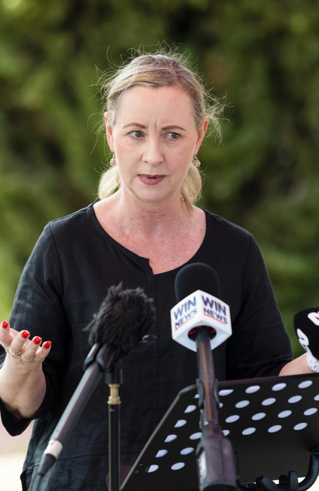 Queensland Health Minister Yvette D'Ath speaks to media. Picture: Kevin Farmer