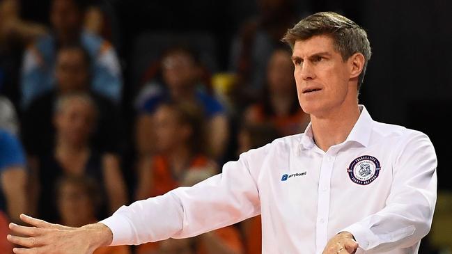 CAIRNS, AUSTRALIA — NOVEMBER 17: Taipans coach Mike Kelly signals during the round six NBL match between the Cairns Taipans and the Perth Wildcats at Cairns Convention Centre on November 17, 2018 in Cairns, Australia. (Photo by Ian Hitchcock/Getty Images)