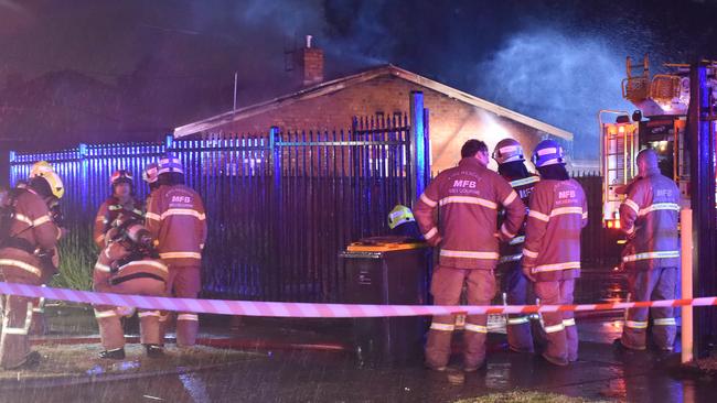 It is believed the house on Penola St, Preston caught fire after a lightning strike. Picture: Tony Gough