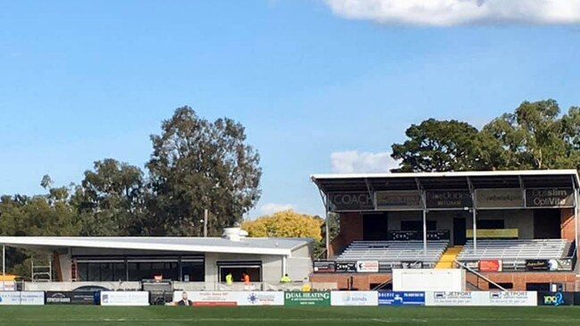 Mitcham’s new facility (left) will serve both the football and cricket clubs. Picture: Mitcham Football Club.