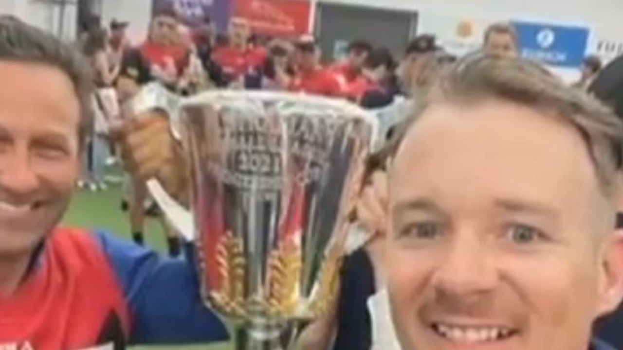 Prominent Melbourne restaurateur Hayden Burbank, 49, and his 39-year-old financial planner friend Mark Babbage allegedly left Melbourne for Darwin on September 14 then flew to Perth on September 22, attending the grand final on Saturday. Picture: Courtesy Channel 7