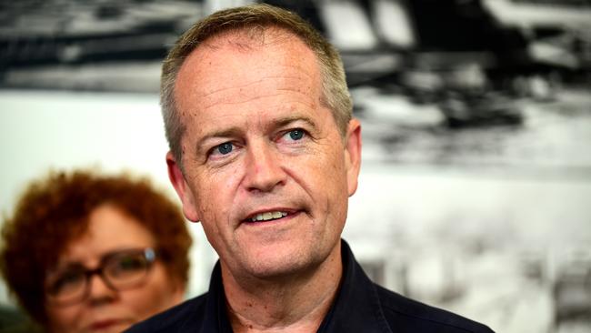 The Leader of the Opposition, Bill Shorten in Townsville meeting Emergency Services Personnel. Picture: Alix Sweeney