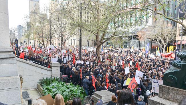 The teachers strike at Parliament House in September. Picture: Brenton Edwards