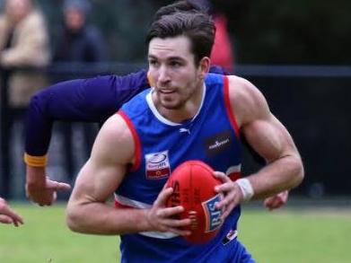 South Croydon young gun Frank Anderson breaks away from a stoppage in the Eastern Football League (EFL). Picture: Steve Bibby