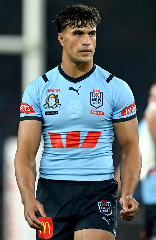 Joseph-Aukuso Suaalii after he was sent off in State of Origin game one. Picture: NRL Photos