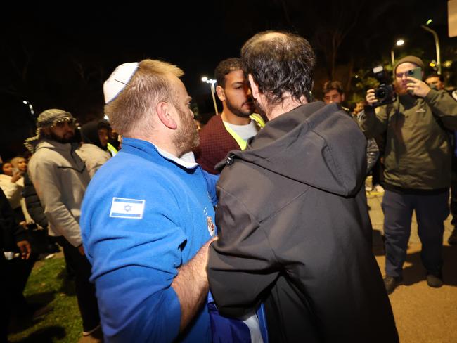 Pro-Palestine protesters face off with those commemorating Israeli soldiers. Picture: David Caird