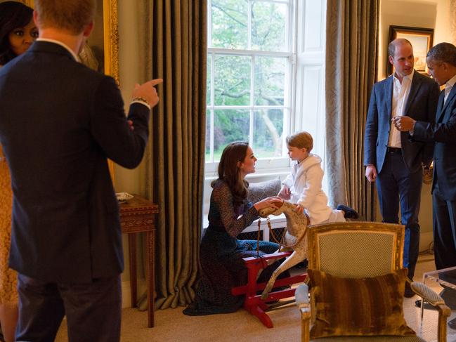 Prince George on the rocking horse given to him by the Obamas in 2016. Picture: Pete Souza/The White House via Getty Images