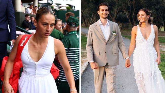 Marta Kostyuk in her wedding dress inspired Wimbledon dress. Photo: Getty Images/Instagram