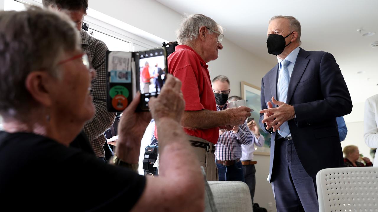 Meeting John Hackelton while John’s wife Marlyn takes a photo. Picture: Toby Zerna