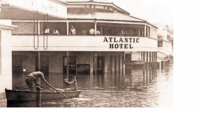 The Atlantic Hotel during a Mary St flood.  Mama and Papa's Pizzeria is now there. Picture: Contributed