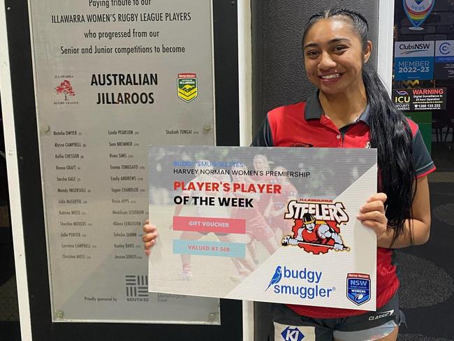 Illawarra Steelers Player of the Match for round four, Ula-Mari Time-Cribb. Photo: Illawarra Steelers