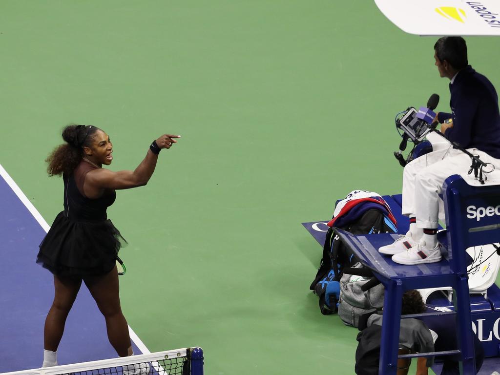 Serena Williams argues with umpire Carlos Ramos during the US Open. Picture: Getty