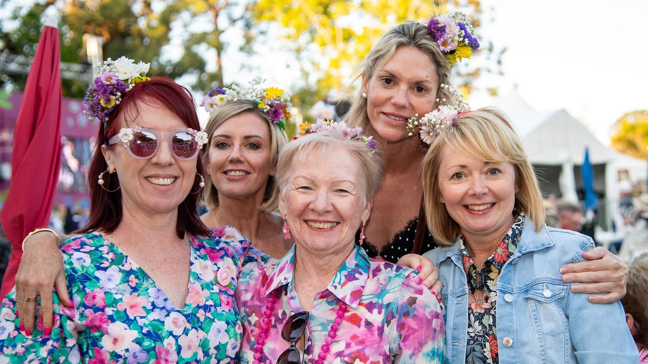 Sarah Wielandt, Toni Ross, Cherylle Franzmann, Maree Parsons and Lisa McDonald at the Toowoomba Carnival of Flowers Festival of Food and Wine, Sunday, September 15, 2024. Picture: Bev Lacey