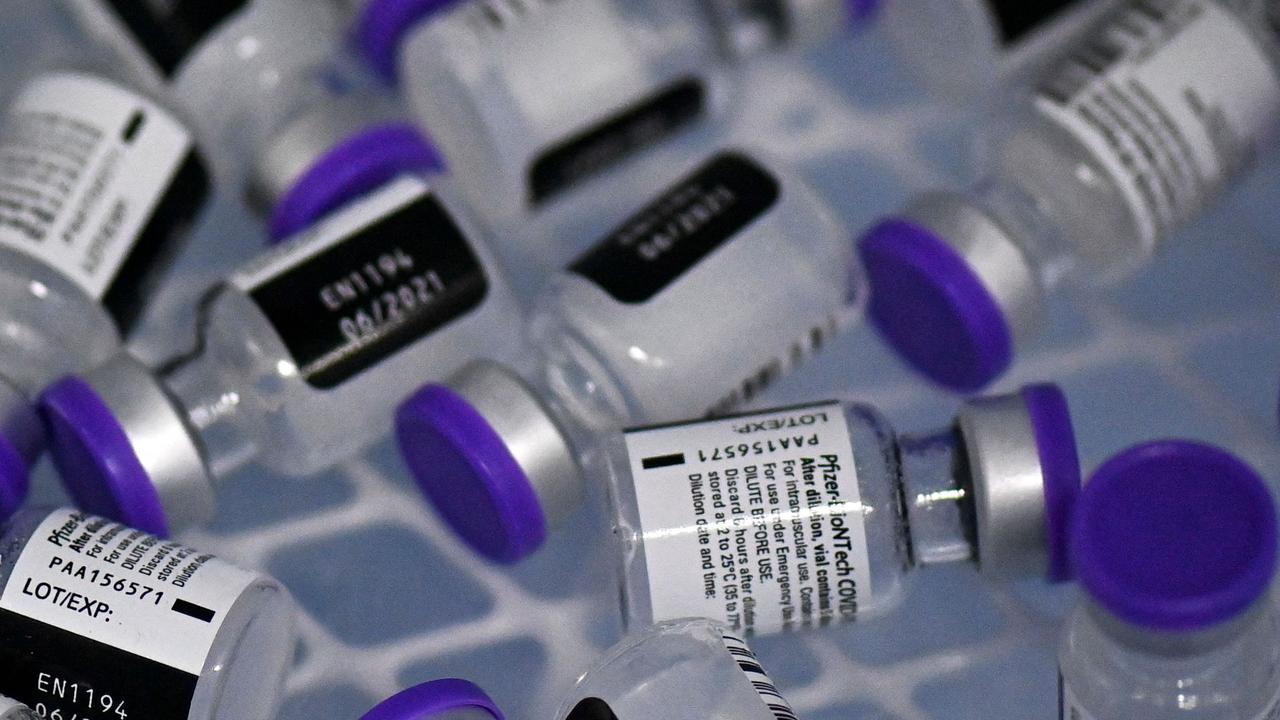 Vials of the Pfizer-BioNTech vaccine against COVID-19 inside a freezer. Picture: AFP