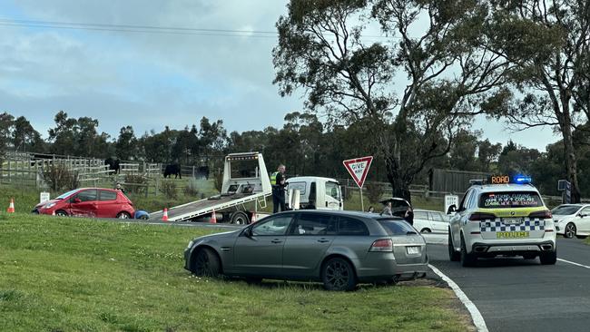 Police and paramedics were called to the corner of Batman Rd and Portarlington Rd last week following a car crash that resulted in two people being hospitalised. Picture: Supplied.