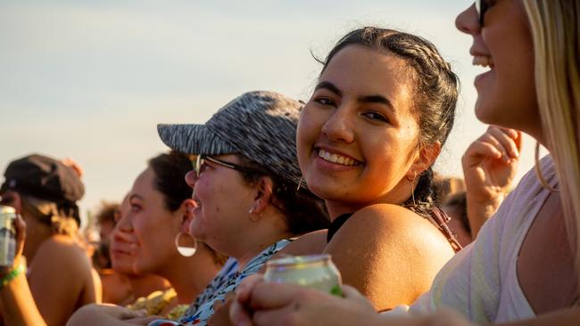 A happy punter front row at BASSINTHEGRASS 2021. Picture: Che Chorley