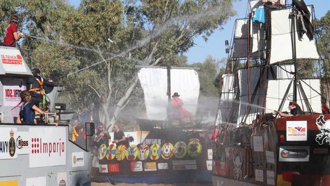 The battle boats ending the 2024 Henley on Todd in Alice Springs. Picture: Gera Kazakov