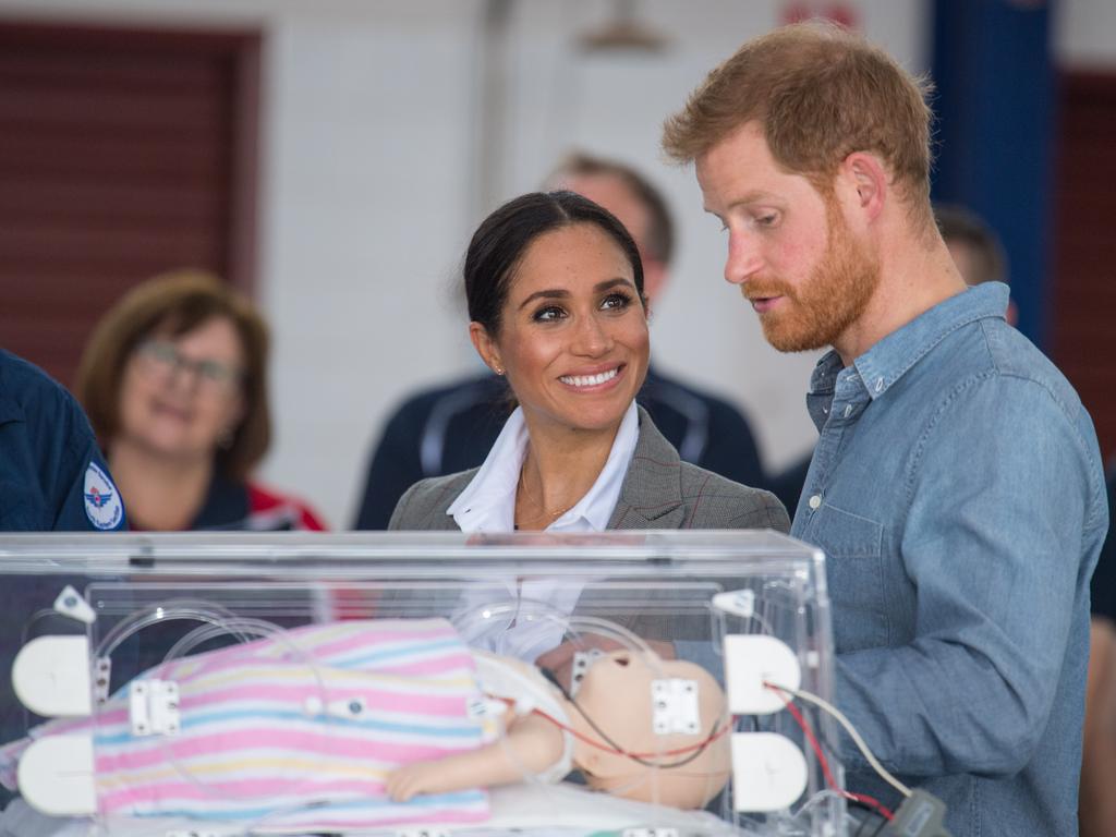 The royals check out medical training equipment during a naming and unveiling ceremony for the new Royal Flying Doctor Service aircraft at Dubbo Airport on October 17, 2018. Picture: Dominic Lipinski/Getty Images.