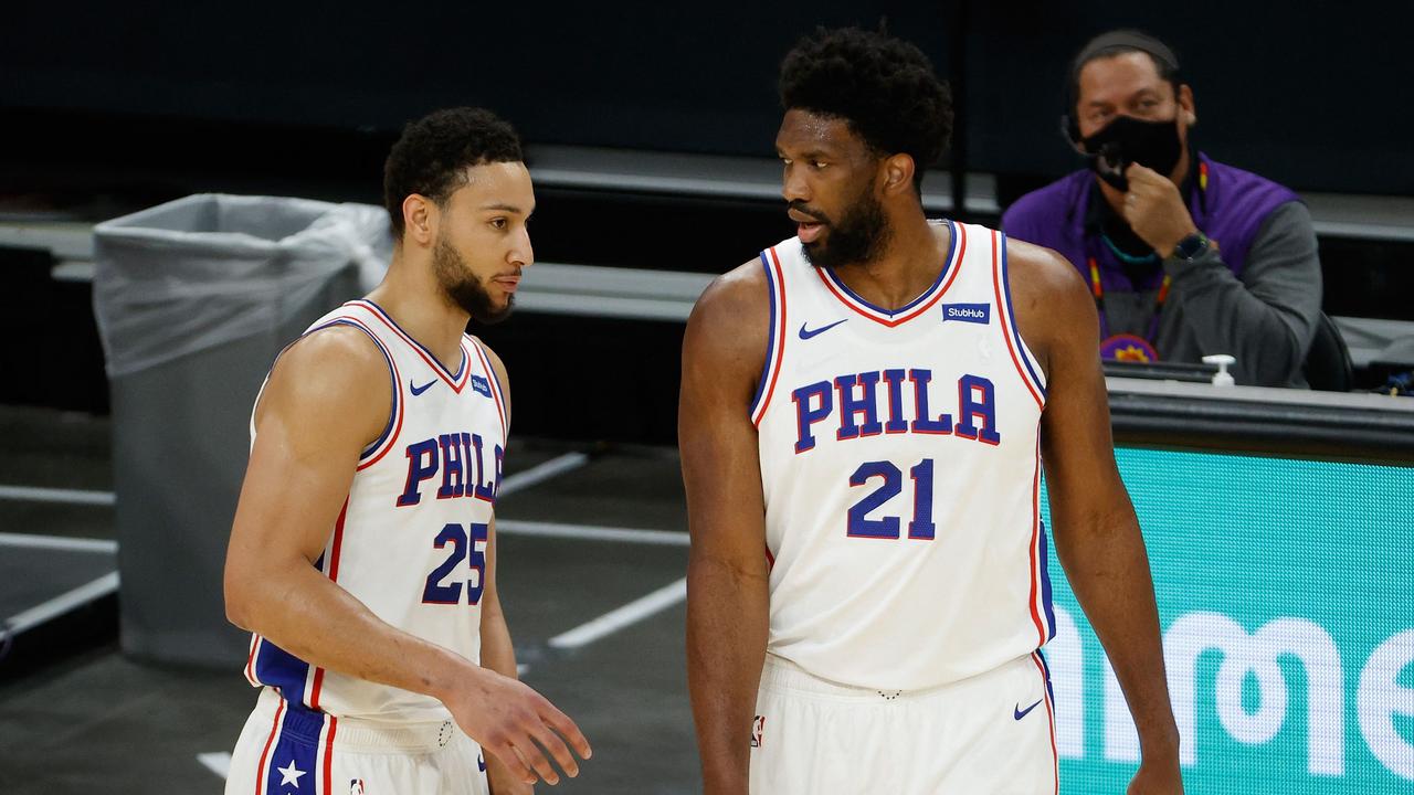 Teammate Joel Embiid was accused of throwing Simmons under the bus after the Sixers’ playoffs exit. Photo by Christian Petersen/Getty Images North America/AFP.