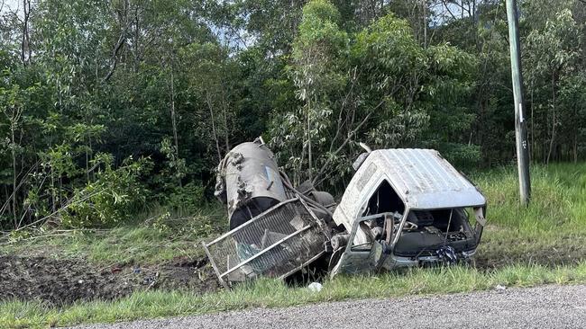 The driver of a truck with rolled over on Tully Gorge Rd, Walter Hill, 5km west of Tully was taken to Tully Hospital ahead of paramedics and firefighters being alerted to the incident on Monday afternoon. Picture: Supplied