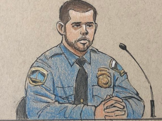 Officer Matthew Harrity at Mohamed Noor trial for Justine Damond killing.  Picture:  Cedric Hohnstadt