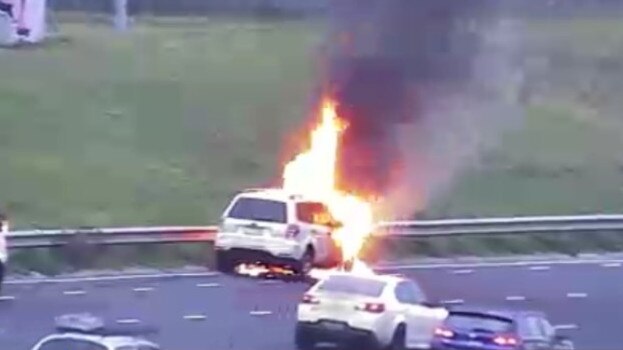 Two left lanes blocked outbound on the Calder Freeway near Keilor Park Drive after a car fire.