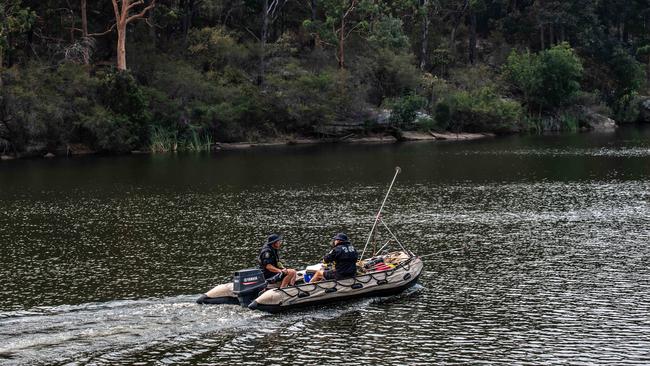 Police at Lake Parramatta. Picture: Monique Harmer