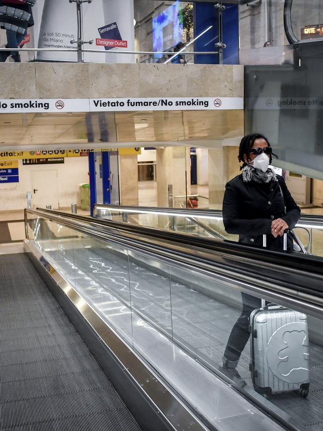 Inside the usually busy central train station in Milan. Picture: Claudio Furlan/LaPresse via AP