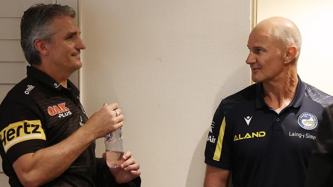 Panthers coach Ivan Cleary and Eels coach Brad Arthur attend the 2022 NRL Grand Final media conference at The Fullerton Hotel, Martin Place. Picture: Getty Images