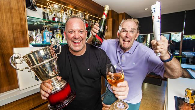 Jason Woodbridge (left) is one of the part-owners in New Energy, purchased the day after Gold Trip won the Melbourne Cup. Picture: Nigel Hallett