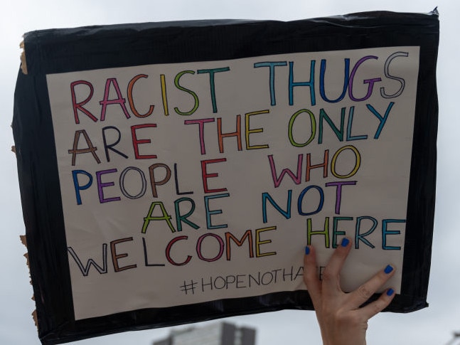 An anti-racist protest in London in 2024. Extremism is the enemy, not race or religion. Picture: Ray Tang/Anadolu via Getty Images