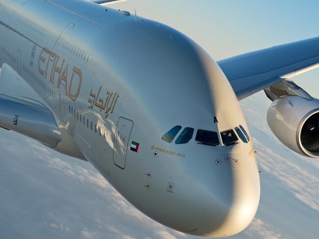 ETIHAD A380 MSN166 In flight - Close Up